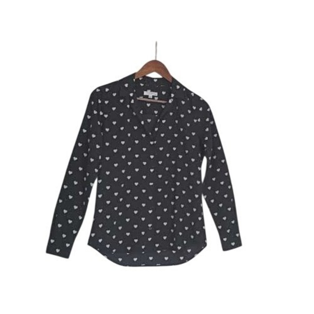 Equipment Femme Romantic Black Heart‎ Print Button Down Blouse Fits S NWOT $280 - Picture 3 of 12